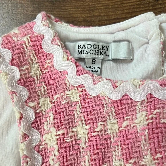 Badgley Mischka Pink and Cream Textured Girl’s Dress w/ Matching Purse Size 8 - Picture 2 of 14
